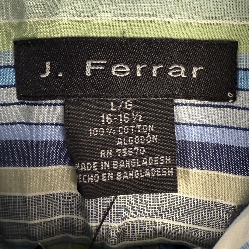 NWT J Ferrar Mens Large Striped Button Down Long Sleeve Dress Shirt Cotton - Picture 3 of 6